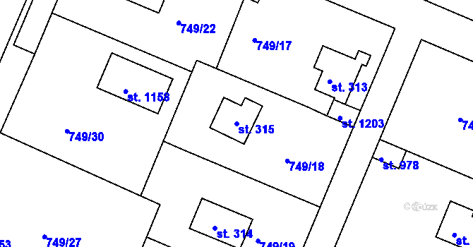 Parcela st. 315 v KÚ Měchenice, Katastrální mapa