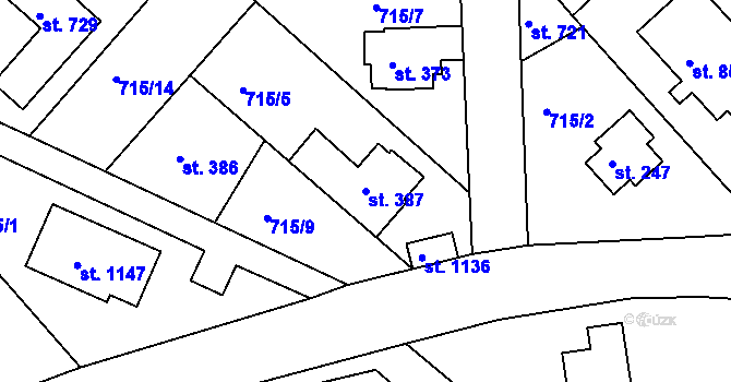 Parcela st. 387 v KÚ Měchenice, Katastrální mapa