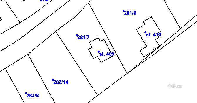 Parcela st. 409 v KÚ Měchenice, Katastrální mapa