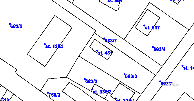 Parcela st. 431 v KÚ Měchenice, Katastrální mapa