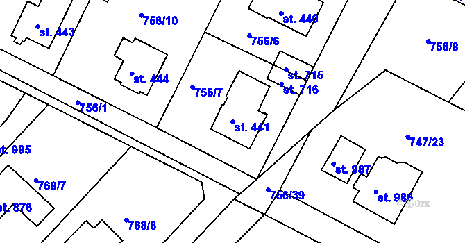 Parcela st. 441 v KÚ Měchenice, Katastrální mapa