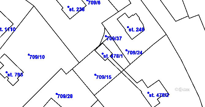 Parcela st. 478/1 v KÚ Měchenice, Katastrální mapa