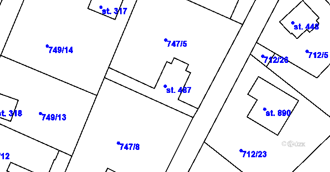 Parcela st. 487 v KÚ Měchenice, Katastrální mapa