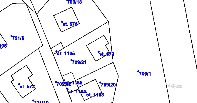 Parcela st. 573 v KÚ Měchenice, Katastrální mapa