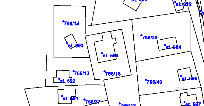 Parcela st. 594 v KÚ Měchenice, Katastrální mapa
