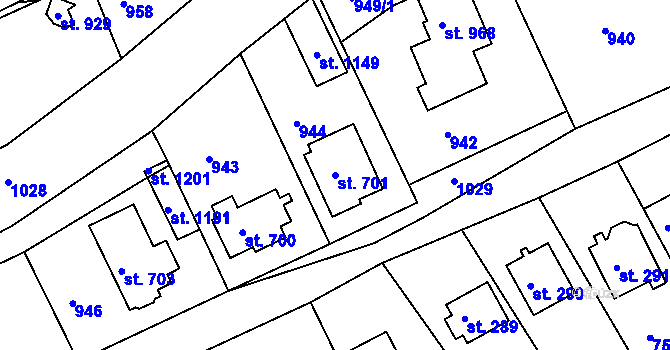 Parcela st. 701 v KÚ Měchenice, Katastrální mapa