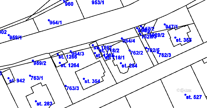 Parcela st. 718 v KÚ Měchenice, Katastrální mapa
