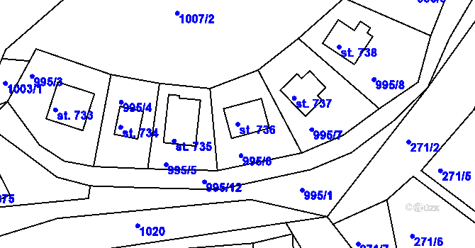 Parcela st. 736 v KÚ Měchenice, Katastrální mapa