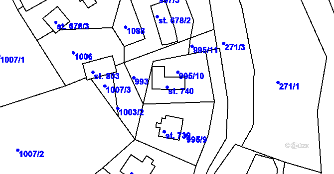 Parcela st. 740 v KÚ Měchenice, Katastrální mapa