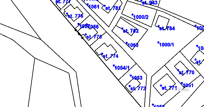 Parcela st. 774 v KÚ Měchenice, Katastrální mapa