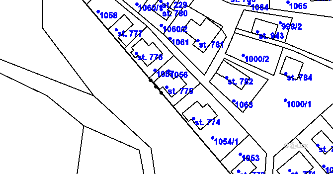 Parcela st. 775 v KÚ Měchenice, Katastrální mapa