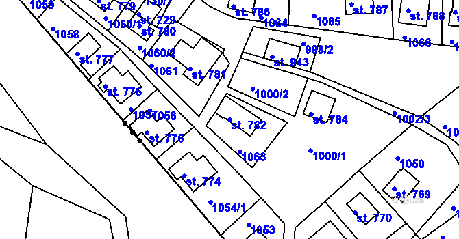 Parcela st. 782 v KÚ Měchenice, Katastrální mapa