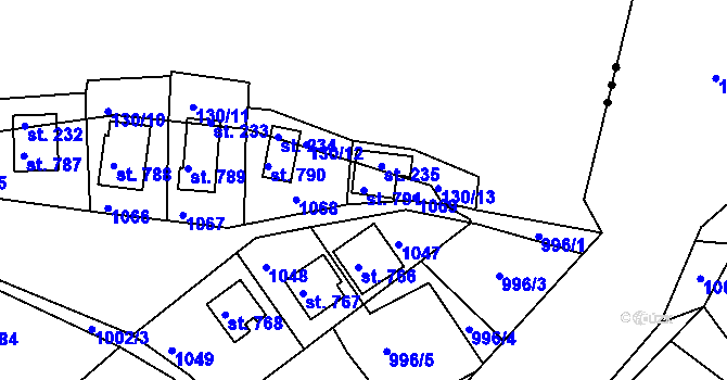 Parcela st. 791 v KÚ Měchenice, Katastrální mapa