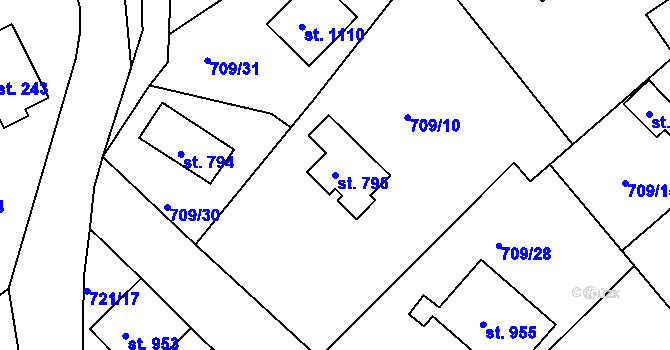 Parcela st. 795 v KÚ Měchenice, Katastrální mapa
