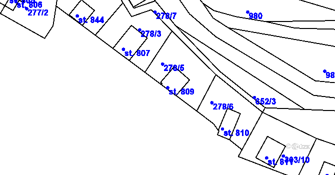 Parcela st. 809 v KÚ Měchenice, Katastrální mapa