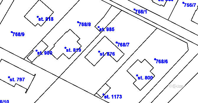 Parcela st. 876 v KÚ Měchenice, Katastrální mapa