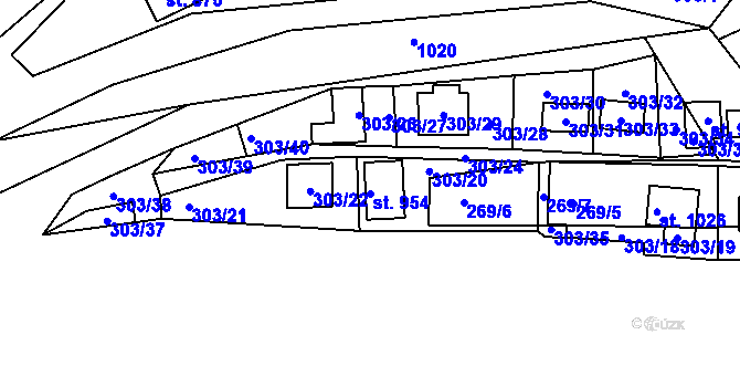 Parcela st. 954 v KÚ Měchenice, Katastrální mapa