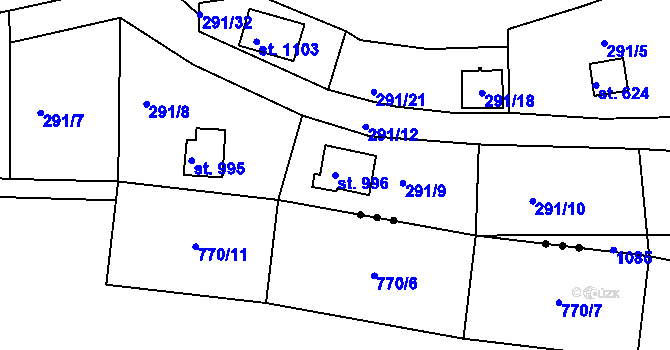 Parcela st. 996 v KÚ Měchenice, Katastrální mapa