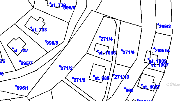 Parcela st. 1018 v KÚ Měchenice, Katastrální mapa