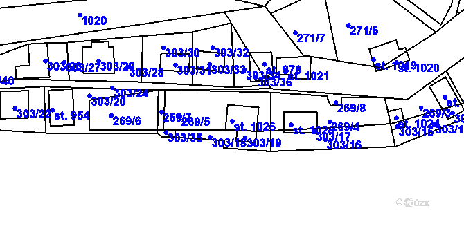 Parcela st. 1026 v KÚ Měchenice, Katastrální mapa