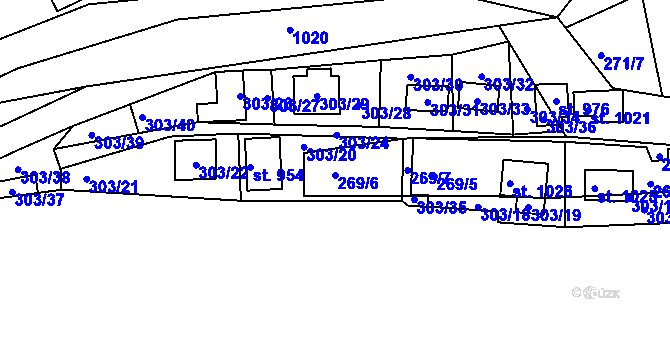 Parcela st. 269/6 v KÚ Měchenice, Katastrální mapa