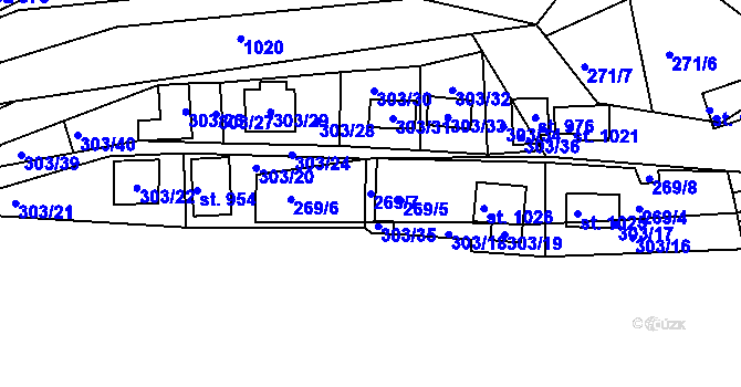 Parcela st. 269/7 v KÚ Měchenice, Katastrální mapa