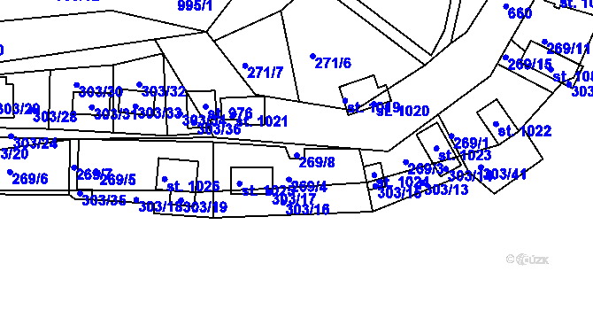 Parcela st. 269/8 v KÚ Měchenice, Katastrální mapa