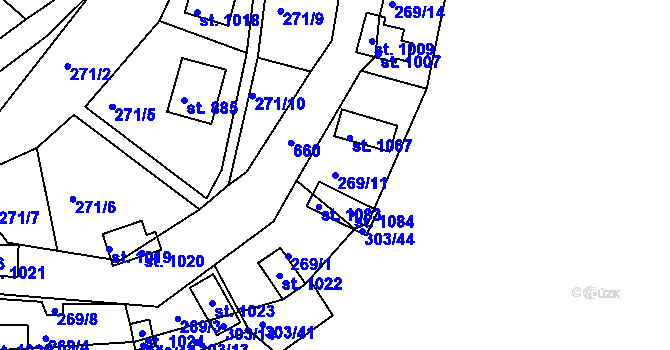 Parcela st. 269/11 v KÚ Měchenice, Katastrální mapa