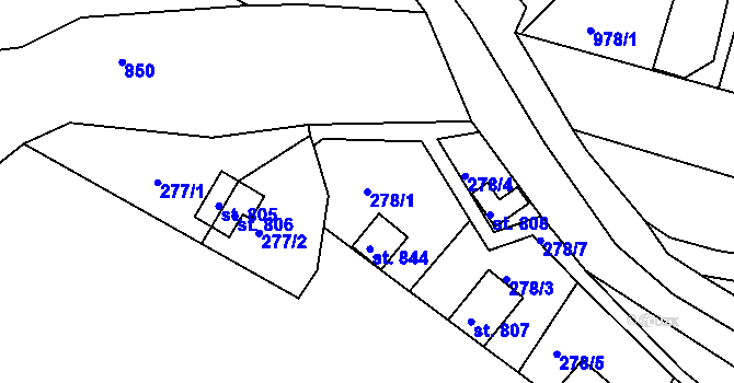 Parcela st. 278/1 v KÚ Měchenice, Katastrální mapa