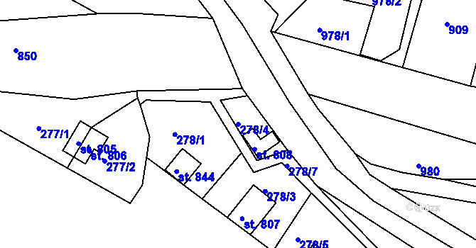 Parcela st. 278/4 v KÚ Měchenice, Katastrální mapa