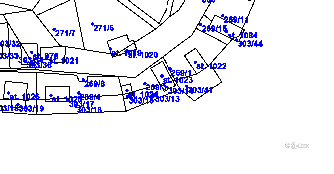 Parcela st. 303/14 v KÚ Měchenice, Katastrální mapa