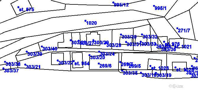Parcela st. 303/24 v KÚ Měchenice, Katastrální mapa