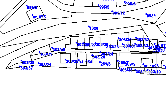 Parcela st. 303/27 v KÚ Měchenice, Katastrální mapa