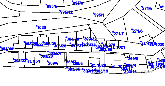 Parcela st. 303/33 v KÚ Měchenice, Katastrální mapa