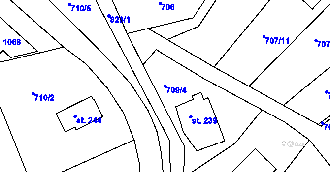 Parcela st. 709/4 v KÚ Měchenice, Katastrální mapa