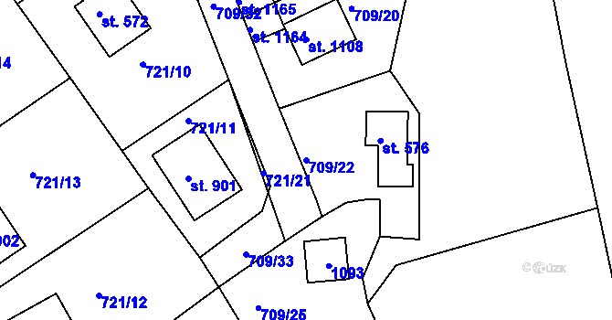 Parcela st. 709/22 v KÚ Měchenice, Katastrální mapa