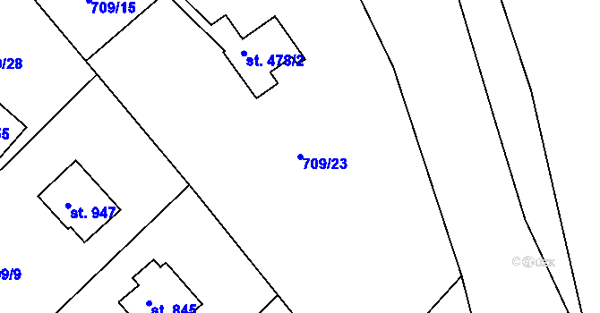 Parcela st. 709/23 v KÚ Měchenice, Katastrální mapa