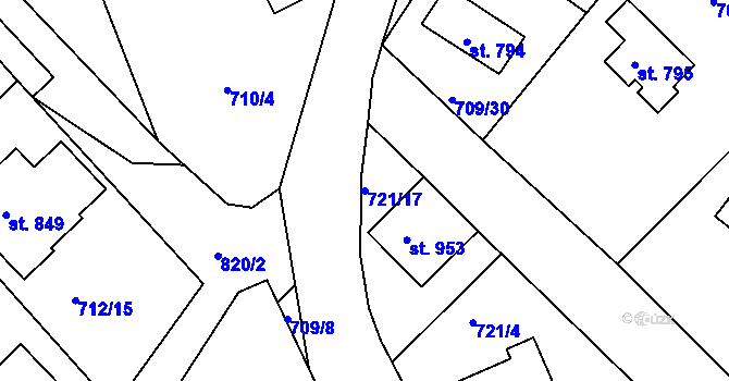Parcela st. 721/17 v KÚ Měchenice, Katastrální mapa