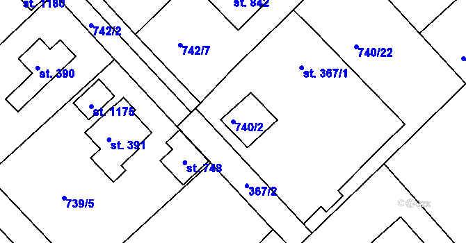 Parcela st. 740/2 v KÚ Měchenice, Katastrální mapa