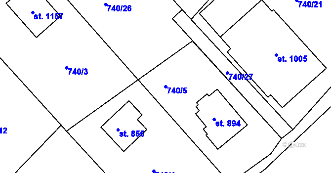 Parcela st. 740/5 v KÚ Měchenice, Katastrální mapa