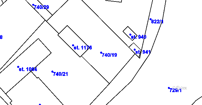 Parcela st. 740/19 v KÚ Měchenice, Katastrální mapa