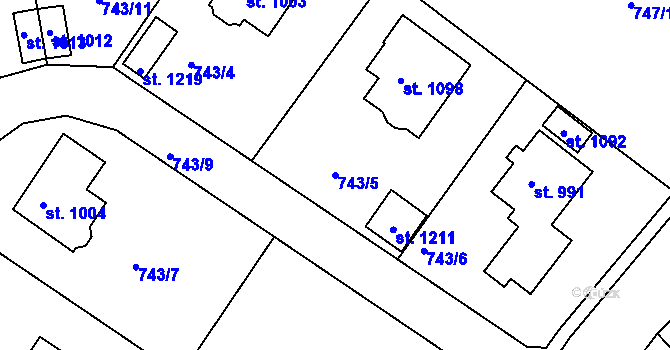 Parcela st. 743/5 v KÚ Měchenice, Katastrální mapa
