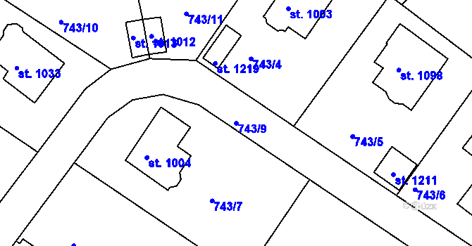 Parcela st. 743/9 v KÚ Měchenice, Katastrální mapa
