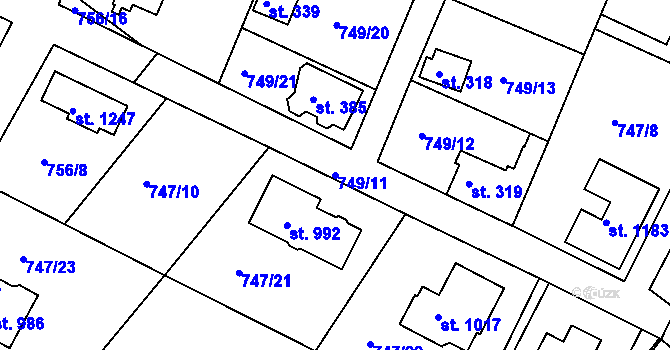 Parcela st. 749/11 v KÚ Měchenice, Katastrální mapa