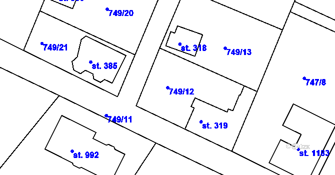 Parcela st. 749/12 v KÚ Měchenice, Katastrální mapa