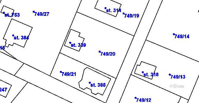 Parcela st. 749/20 v KÚ Měchenice, Katastrální mapa