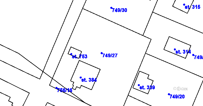 Parcela st. 749/27 v KÚ Měchenice, Katastrální mapa