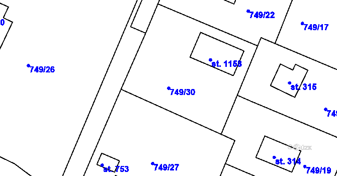 Parcela st. 749/30 v KÚ Měchenice, Katastrální mapa