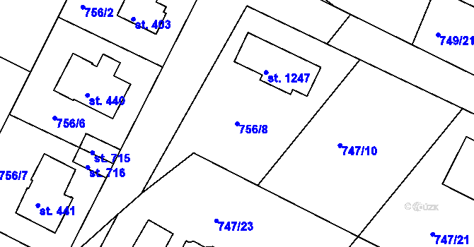 Parcela st. 756/8 v KÚ Měchenice, Katastrální mapa