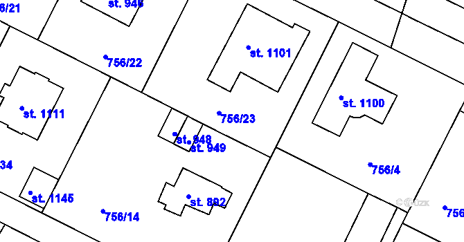 Parcela st. 756/24 v KÚ Měchenice, Katastrální mapa